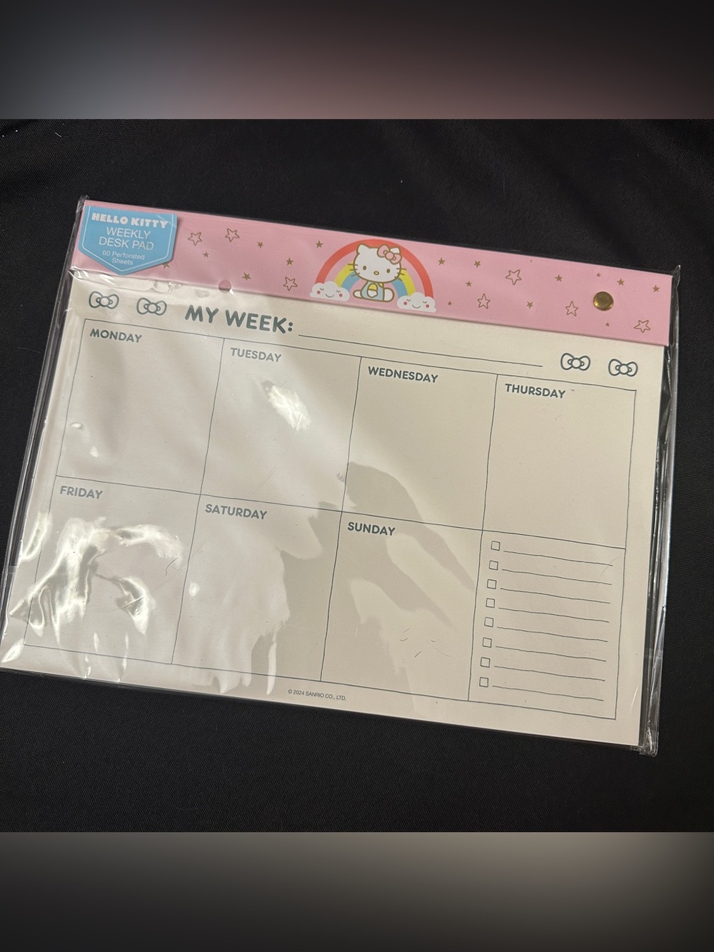 Hello Kitty Pink Weekly Desk Planner Pad with Rainbow Accent